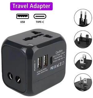 Worldwide Universal Power Adapter with 2 USB and 1 Type-C Charging Port Converter All in One International Out of Country Travel Wall Charger Plug for Wall Plug Input in USA, EU, UK, and AUS Worldwide Universal Power Adapter with 2 USB and 1 Type-C Charging Port Converter All in One International Out of Country Travel Wall Charger Plug for Wall Plug Input in USA, EU, UK, and AUS
