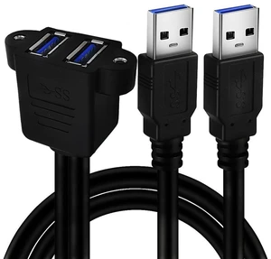 Dual USB 3.0 Cable with Panel Mount Screw Hole, 2 Ports USB 3.0 Male to Female Extension Cable, Suitable for Family, Classroom, Office, Conference, Entertainment and More Occasions,2ft/60cm Dual USB 3.0 Cable with Panel Mount Screw Hole, 2 Ports USB 3.0 Male to Female Extension Cable, Suitable for Family, Classroom, Office, Conference, Entertainment and More Occasions,2ft/60cm