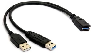 USB 3.0 Female to Dual USB Male Extra Power Data Y Extension Cable Splitter Adapter for 2.5" Mobile Hard Disk USB 3.0 Female to Dual USB Male Extra Power Data Y Extension Cable Splitter Adapter for 2.5" Mobile Hard Disk