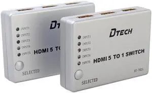 DTECH DT-7021 5-to-1 HDMI Video Switch with Remote Control,5-Port HDMI Switcher Selector Splitter +Remote; Switch 5 HD devices to 1 HDTV