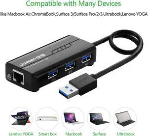 3 Ports USB 3.0 Hub with 10/100/1000Mbps Gigabit Ethernet Network Support Windows 8.1/8/7, XP, Vista, Mac OS X and Linux Compatible for Windows Surface Pro,IdeaPaD, MacBook Air, MacBook Retina 20265 3 Ports USB 3.0 Hub with 10/100/1000Mbps Gigabit Ethernet Network Support Windows 8.1/8/7, XP, Vista, Mac OS X and Linux Compatible for Windows Surface Pro,IdeaPaD, MacBook Air, MacBook Retina 20265
