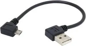 Left angled 90 degree Micro USB 5pin Male to Left Angled USB Data Charge Cable  for Cell phone & Tablet ,20cm/0.66ft