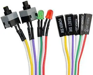 4-in-1 PC Power Reset Switch HDD LED Cable Light Wire Kit Assembly for PC,ATX PC Desktop Case Power On Off Reset Switch Cable with 2 x LED Lights, Computer Case LED Light ATX Power Supply Reset