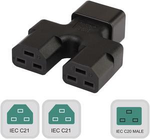 C20 to Dual C21, IEC 320 C20 Male to Dual 2 C21 Female Splitter Power Adapter, IEC 3Prong Male 10A to 16A 20A Y Power Adapter, IEC Male to 16A 20A UPS PDU Power Adapter