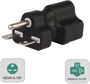6-15P to 6-15R & 6-20R Power Converter Travel Plug Adapter, 6-15P Male to Nema 6-15/6-20R Comb Female AC Electrical Adapters,15A to 20A Power Adapter,1-Pack 6-15P to 6-15R & 6-20R Power Converter Travel Plug Adapter, 6-15P Male to Nema 6-15/6-20R Comb Female AC Electrical Adapters,15A to 20A Power Adapter,1-Pack