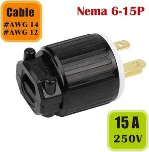 Tekit NEMA 6-15P Male Plug,Industrial Grade 15A 250V Straight Blade Plug, 60Hz, 2-Pole, 3-Wire, NEMA 6-15P Locking Plug,Generator Plug,Wiring Plug Straight Blade Cord Connector, UL Listed (6-15P) Tekit NEMA 6-15P Male Plug,Industrial Grade 15A 250V Straight Blade Plug, 60Hz, 2-Pole, 3-Wire, NEMA 6-15P Locking Plug,Generator Plug,Wiring Plug Straight Blade Cord Connector, UL Listed (6-15P)