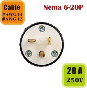 Tekit NEMA 6-20P Male Plug,Industrial Grade 20A 250V Straight Blade Plug, 60Hz, 2-Pole, 3-Wire, NEMA 6-20P Locking Plug,Generator Plug,Wiring Plug Straight Blade Cord Connector, UL Listed(6-20P) Tekit NEMA 6-20P Male Plug,Industrial Grade 20A 250V Straight Blade Plug, 60Hz, 2-Pole, 3-Wire, NEMA 6-20P Locking Plug,Generator Plug,Wiring Plug Straight Blade Cord Connector, UL Listed(6-20P)