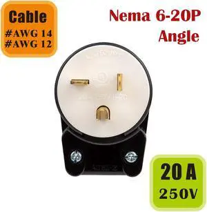 Tekit NEMA 6-20P Male Angled Plug,Industrial Grade 20A 250V Straight Blade 90 Degree Angled Plug, 60Hz, 2-Pole, 3-Wire, NEMA 6-20P Locking Plug,Generator Plug, UL List (6-20P Angled) Tekit NEMA 6-20P Male Angled Plug,Industrial Grade 20A 250V Straight Blade 90 Degree Angled Plug, 60Hz, 2-Pole, 3-Wire, NEMA 6-20P Locking Plug,Generator Plug, UL List (6-20P Angled)