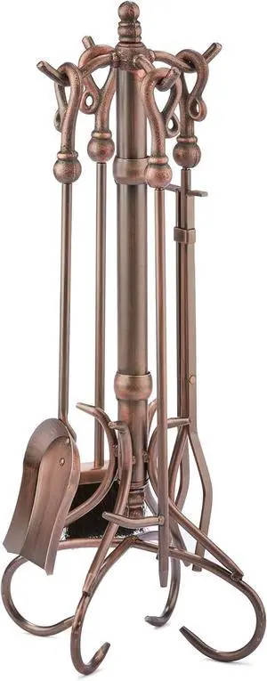 UniFlame F-1657 5pc Venetian Bronze Iron Fireset with Heavy Crook Handles