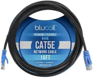 Blucoil 10-FT Premium Cat5e Network Cable with RJ45 Male to Male Connectors