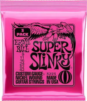 Ernie Ball Super Slinky Nickel Wound Electric Guitar Strings, 3 Pack, 9-42 Gauge