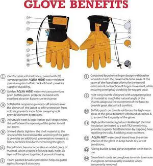 Kinco Water-Resistant Pull-Strap Leather Ski Gloves for Women, Large (1 Pack)