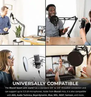 Blucoil Microphone Suspension Boom Scissor Arm Stand with Pop Filter