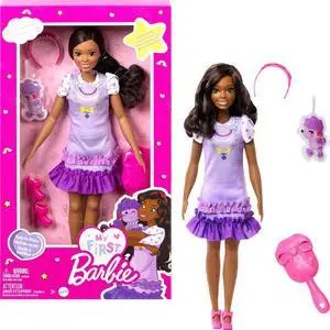 Barbie Mattel HLL20 Plastic Toy Doll Black Hair w/ Styling Brush, 1 Pcs - White