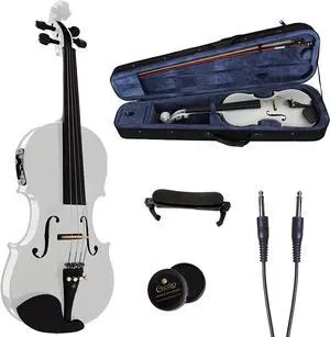 Cecilio 4/4CVNAE-White Ebony Fitted Acoustic/Electric Violin, 4/4 - Pearl White