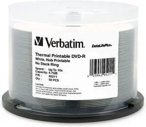 Verbatim DVD-R 4.7GB 16X DataLife+ Thermal Hub Printable - 50pk Spindle, White