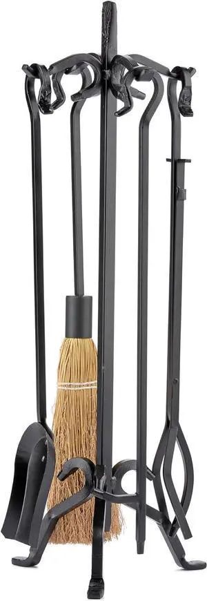 Uniflame F-1267 5pc Heavy Weight Black Lacquered Finish Wrought Iron Fireset