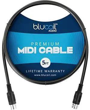 Blucoil 5-FT Premium MIDI Cable 5-Pin DIN Male Nickel-Plated Plugs, PVC Jacket