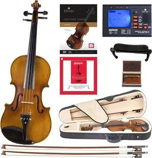 Cecilio CVN-500 Solidwood Ebony Fitted Violin w/ D'Addario Prelude Strings, 4/4-