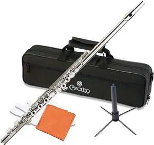 Cecilio Metal Open Hole C Flute Instrument for Beginner & Intermediate - Silver-