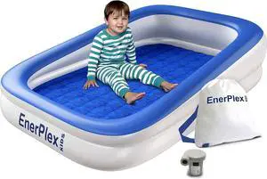 EnerPlex Kids Inflatable Travel Bed with High Speed Pump, Blue - 5.5" Twin Size