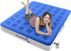 EnerPlex Camping Air Mattress with Built in High Speed Pump, Queen - Blue/White-