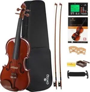 Cecilio 1/4 Solidwood Violin w/ 4 Strings D'Addario Prelude, Alloy Steel, Nickel