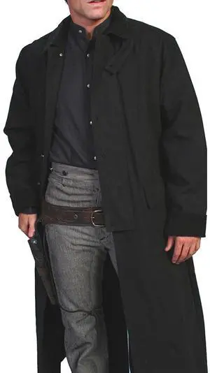 Scully Mens Long Canvas Duster Jacket, Western Cowboy Coat, Black, Size XX-Large