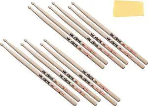 Vic Firth American Classic Drum Sticks w/ Austin Bazaar Polishing Cloth, 6 Pairs