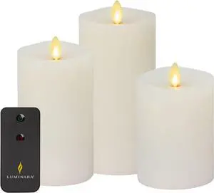 Luminara Flameless Indoor Moving Flame LED Candle Set of 3 for Decoration, White
