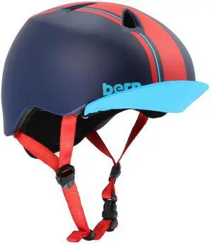 Bern Nino Bicycle Helmet for Kids w/ Flip Visor - Blue & Red, Size X-Small-Small
