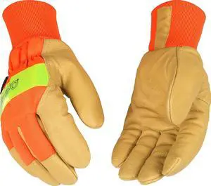 Kinco 1938KW-S-1 Lined Hi-Vis Waterproof Leather Gloves for Adult, Orange, Small