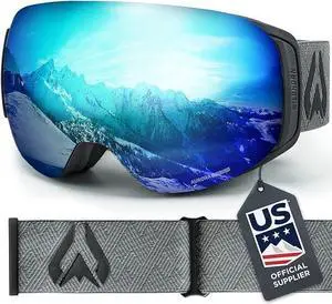 WildHorn Outfitters Roca Adult Ski/Snowboard Goggles Stealth/Ice Blue Clip Lock