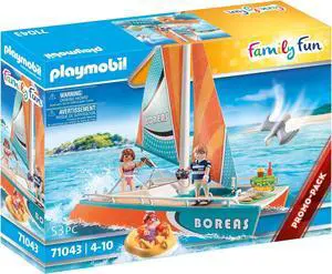 Playmobil Catamaran Toys Boat Building Set with Animal Figures for Kids, 53 Pcs