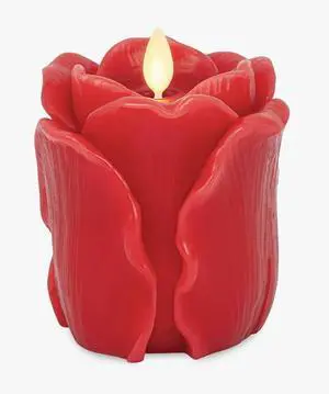 Luminara Rosebud Pillar Flameless Indoor Candle for Decor, 3.6"x4.3" - True Red