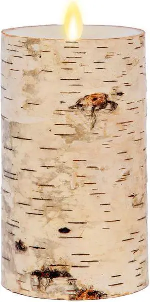 Luminara Wrapped Wood Indoor Flameless LED Candle for Decor, Birch - 3.5" x 6.5"