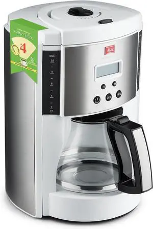 Melitta 10-Cup Fully Automatic Drip Coffee Makers, White & Stainless Steel, 900W