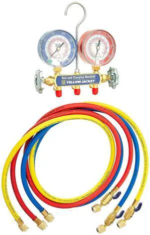 Yellow Jacket 42201 Series 41 Brass Manifold with 3-18 inch gauges, Large