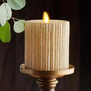 Luminara Metallic Embossed Pillar Champagne 4.5" Flameless LED Candle, Champagne