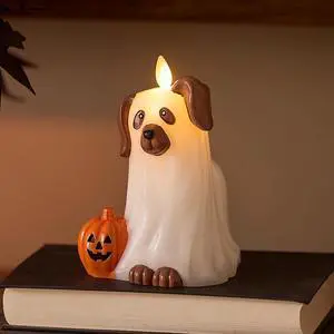 Luminara Flameless Halloween Ghost Dog Candle, On/Off Timer - Bright White