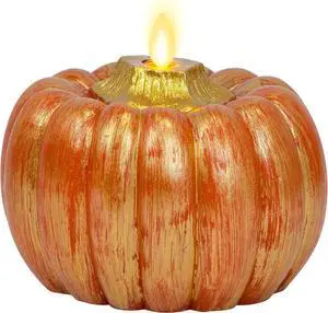 Luminara Moving Flame Wax Pumpkin LED Candle, 3V - Metallic Gold Orange, 1-5x4.5