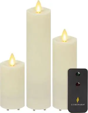 Luminara Waterproof Slim Pillar Flameless Outdoor LED Candle, Set of 3 - Ivory
