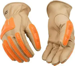 Kinco 98A-M Elastic Pull On Durable Leather Work Glove for Adult, Orange, Medium