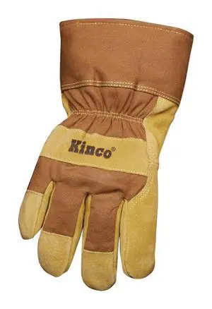 Kinco HydroFlector Lined Suede Adults Pigskin Palm w/ Safety Cuff, Brown, Medium