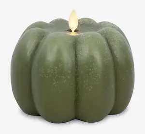 Luminara Pumpkin Figural Flameless Flickering Candle , 5.5" x 4.25", Loden Green