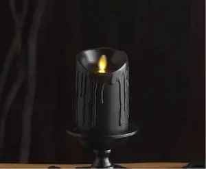 Luminara Flameless Drip Pillar Battery Operated Oval LED Candle, 3"x4.5" - Black