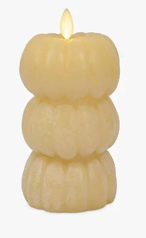 Luminara Flameless Chalky Stacked Pumpkins Figural Candle, 3.1"x6" - Golden Husk