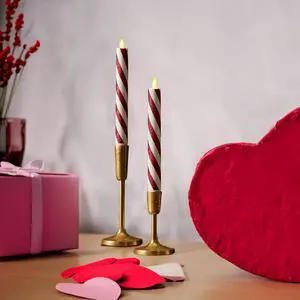 Luminara Flameless Battery Operated Taper LED Candle, 2-1x9.75" - Candy Cane Red