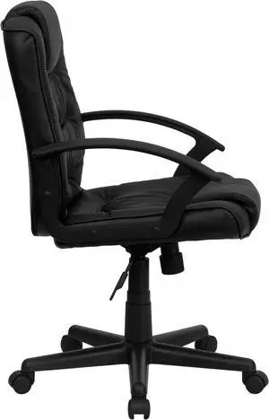 Mid-Back Black Leather Swivel Task Chair with Arms