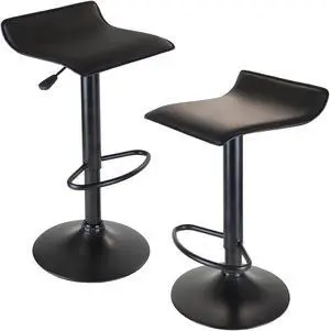 Winsome Wood Obsidian Adjustable Swivel Air Lift Stool, Backless, Black PVC Seat, Black Metal Post & Base 20239